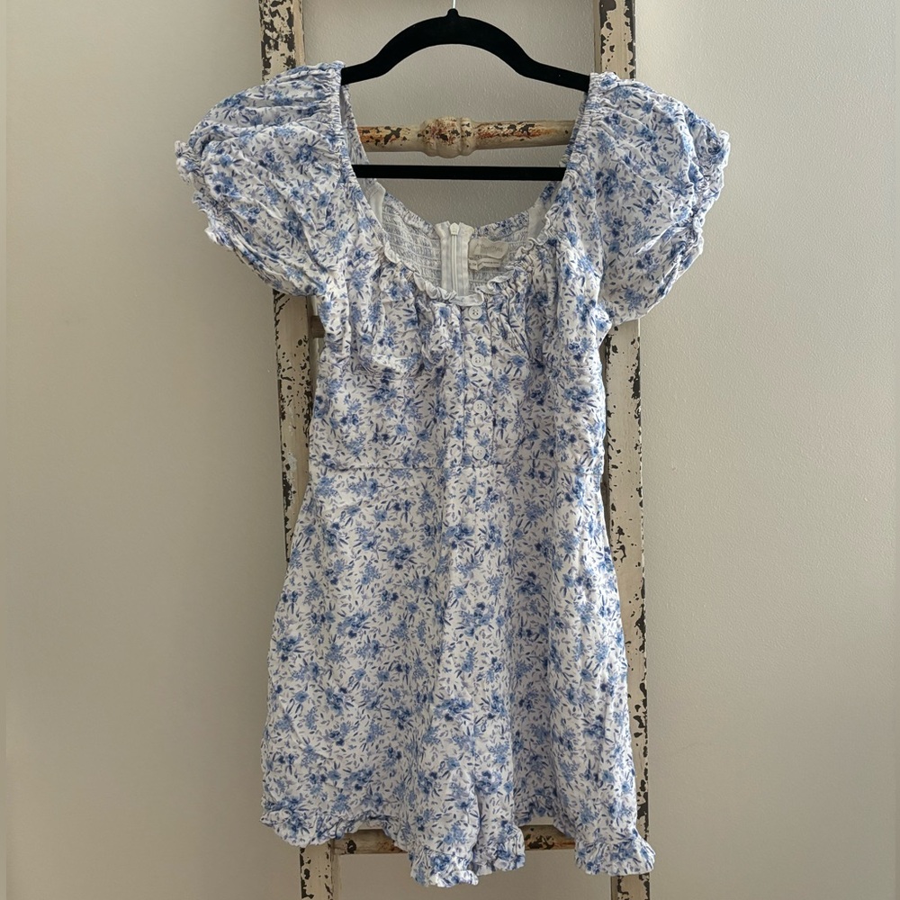 Urban Outfitters Blue and White Floral Romper
